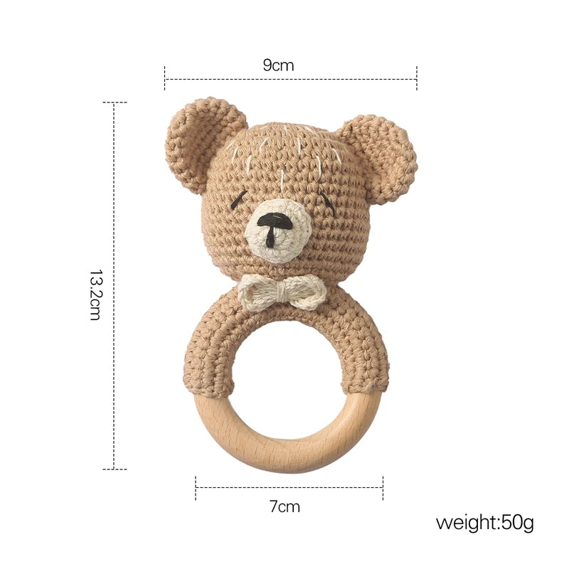 1Pc Baby  Rattle Wooden Teether Ring Toddler Toys